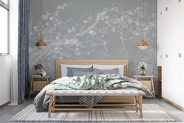 White and gray floral pattern Wall murals White and gray floral pattern