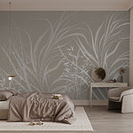 Wall murals White floral design on a grey background