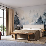 Wall murals Painting of trees and fog