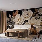 Wall murals Group of white flowers with brown leaves