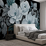 Wall murals Group of white flowers with black leaves