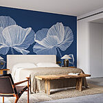 Wall murals White flowers on a blue background