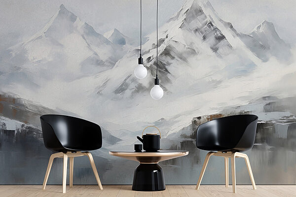 Painting of a snowy mountain range Wall murals Painting of a snowy mountain range