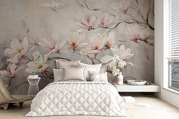 Painting of flowers on a branch Wall murals Painting of flowers on a branch
