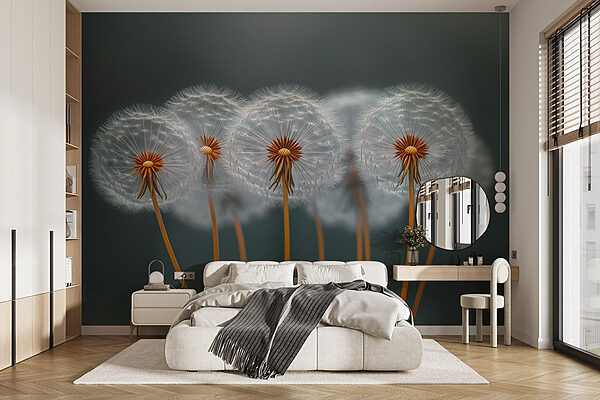Wall mural Group of dandelions with seeds