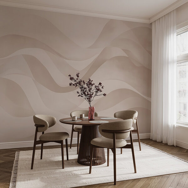 Wall mural White and pink background with wavy lines