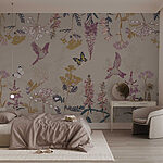 Wall murals Wallpaper with birds and flowers