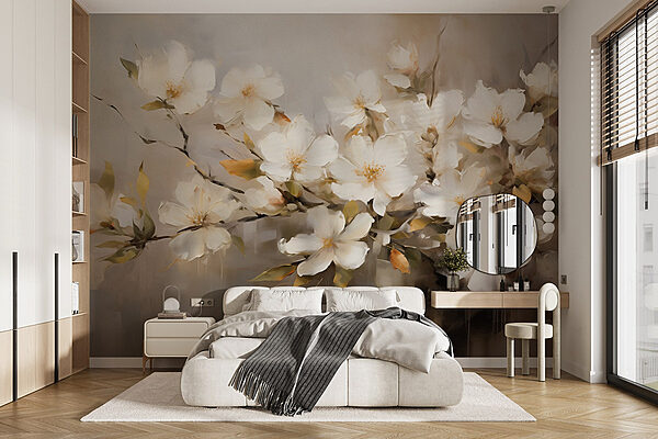 Painting of white flowers Wall murals Painting of white flowers