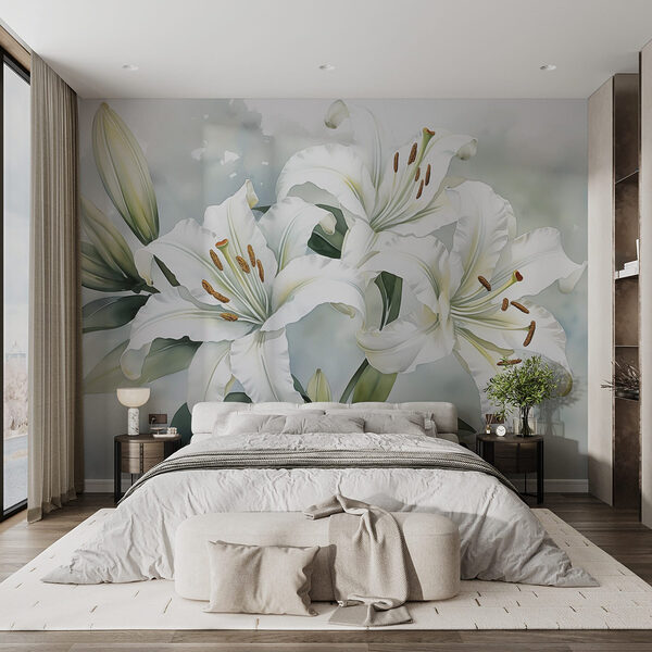 Elegant white lilies in soft light Wall murals Elegant white lilies in soft light