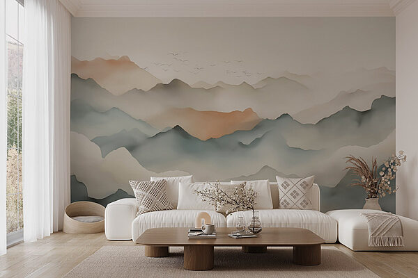 Landscape of mountains with clouds Wall murals Landscape of mountains with clouds