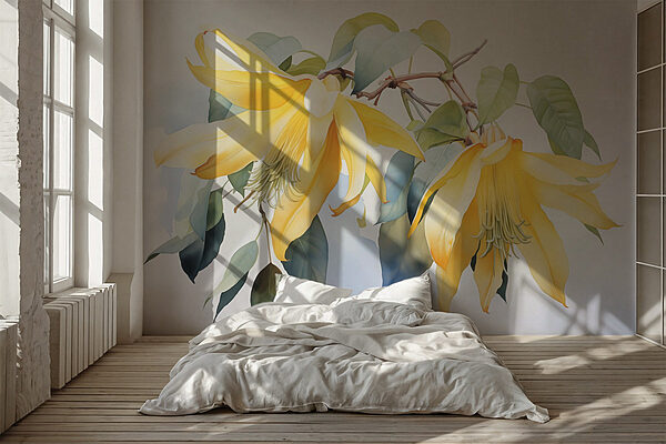 Yellow flowers on a branch Wall murals Yellow flowers on a branch