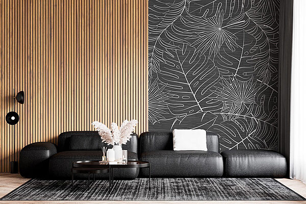 Pattern of leaves on a grey background Wall murals Pattern of leaves on a grey background