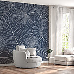 Wall murals Pattern of leaves on a blue background