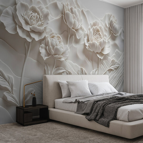 White flower carving on a wall Wall murals White flower carving on a wall