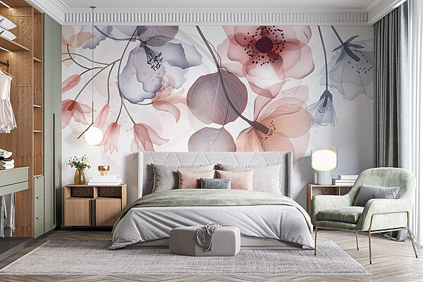 Delicate blooms in soft hues Wall murals Delicate blooms in soft hues