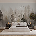Wall murals Group of trees in fog