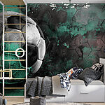 Wall murals Football ball on a green and black background