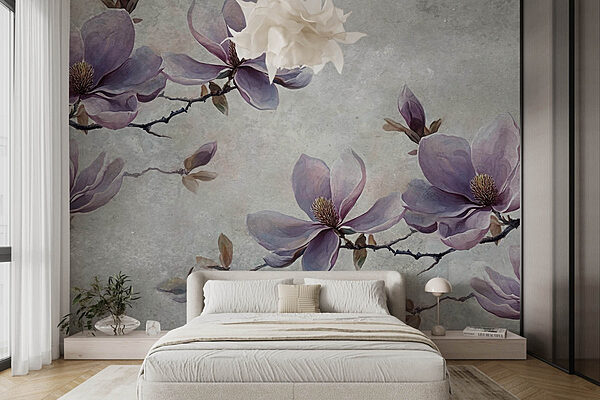 Painting of flowers on a branch Wall murals Painting of flowers on a branch