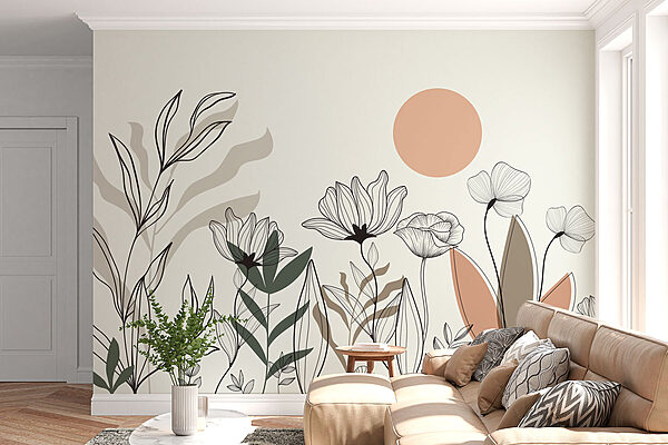 Drawing of flowers and leaves Wall murals Drawing of flowers and leaves