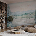 Wall murals Watercolor painting of a river in a valley