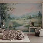 Wall murals Watercolor painting of a river running through a valley