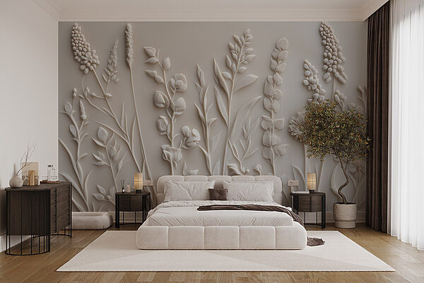 White flower and leaf design Wall murals White flower and leaf design