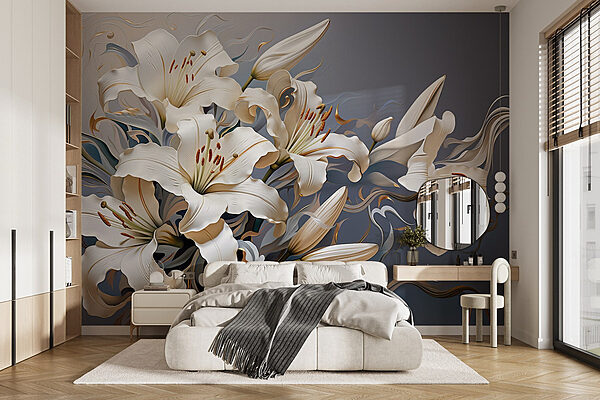 Delicate lilies in graceful arrangement Wall murals Delicate lilies in graceful arrangement