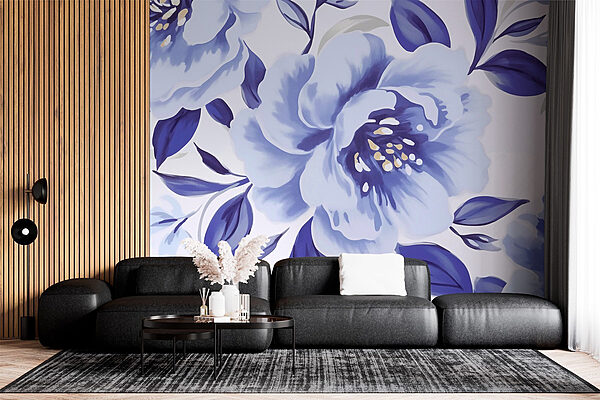 Delicate blooms in soft blue hues Wall murals Delicate blooms in soft blue hues