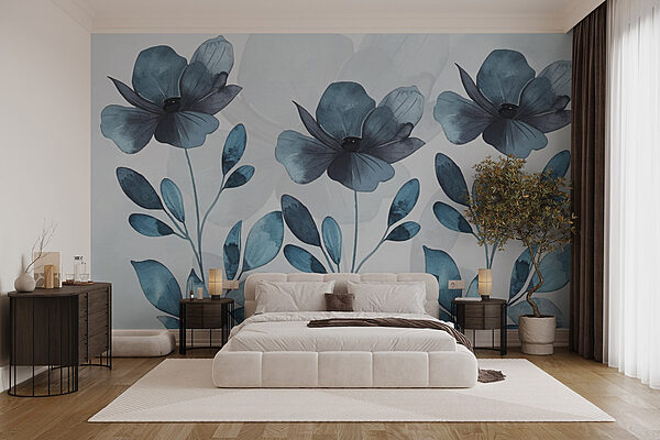 Blue flowers and leaves Wall murals Blue flowers and leaves
