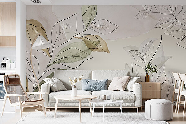 Delicate leaves in soft hues Wall murals Delicate leaves in soft hues