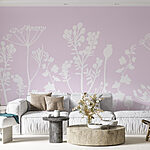 Wall murals White flowers and leaves on a pink background