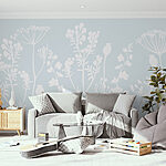 Wall murals White flowers and leaves on a light blue background