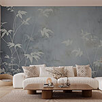 Wall murals White leaves on a grey surface
