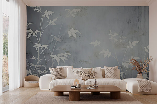 White leaves on a grey surface Wall murals White leaves on a grey surface