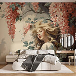 Wall murals Woman in a tree with flowers