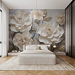 Wall murals White flowers and leaves on a white surface