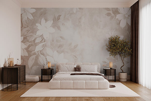 White and gray floral pattern Wall murals White and gray floral pattern