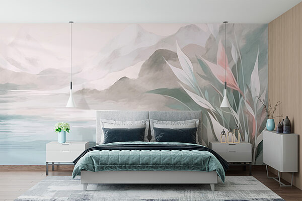 Painting of a mountain and water Wall murals Painting of a mountain and water
