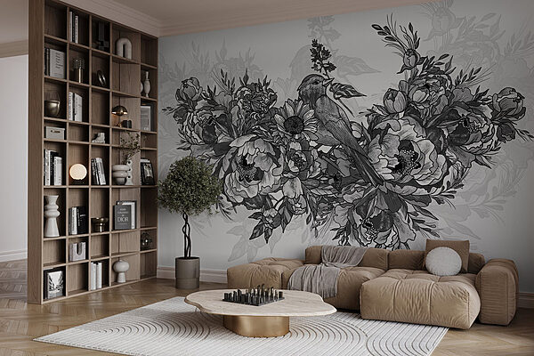 Bird sitting on a flower Wall murals Bird sitting on a flower