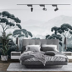 Wall murals Forest with trees and mountains in the background