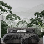 Wall murals Forest with trees and mountains in the background