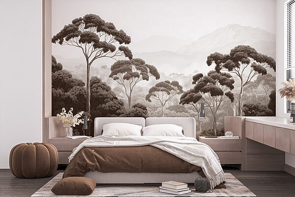 Wall murals Wall murals Forest with trees and mountains in the background (SKU: w02739v2)