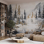 Wall murals Watercolor painting of a forest and mountains
