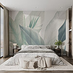 Wall murals Lush leaves in soft pastel shades