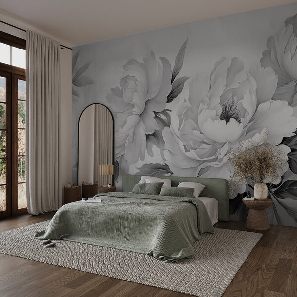 Elegant blooms in monochromatic tones Wall murals Elegant blooms in monochromatic tones