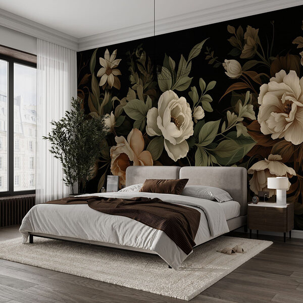 Elegant floral arrangement on dark backdrop Wall murals Elegant floral arrangement on dark backdrop