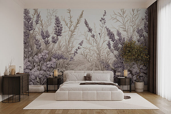 Lavender fields in soft hues Wall murals Lavender fields in soft hues