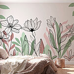 Wall murals Line of flowers and leaves
