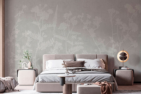 Wall murals White floral pattern on a gray background