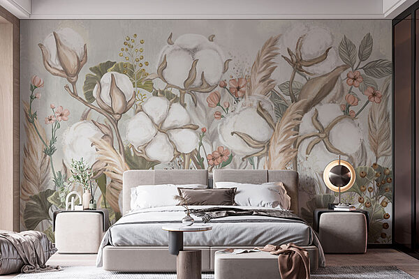 Wall murals Fluffy cotton blooms in soft hues